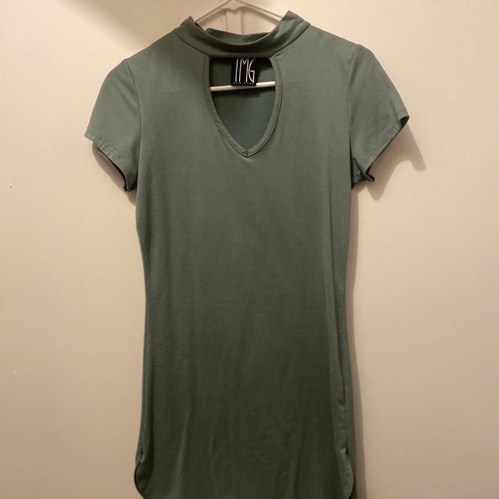 Green Cut Out Short Sleeve Dress